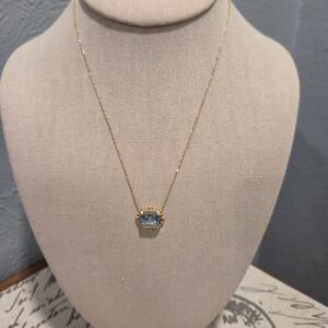 Anzie Dew Drop Marine Yellow Gold Blue Topaz Necklace